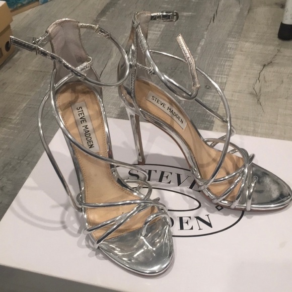 Steve Madden Shoes - Steve Madden Metallic Silver Strappy Heels